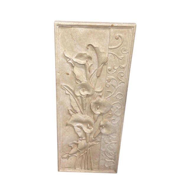 Stone Vintage Hand-Carved Marble Calla Lily Relief Wall Plaque For Sale - Image 7 of 12