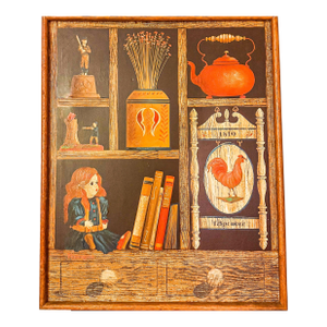 Folk Art Original Oil Painting by H.Huntington, Framed