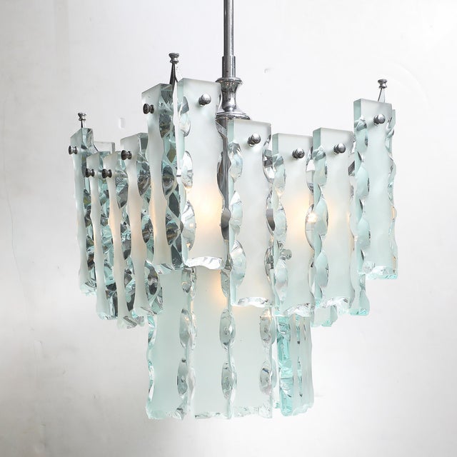 Mid-Century Modernist Style of Fontana Arte Geometric Knapped Glass Pendant For Sale In New York - Image 6 of 16