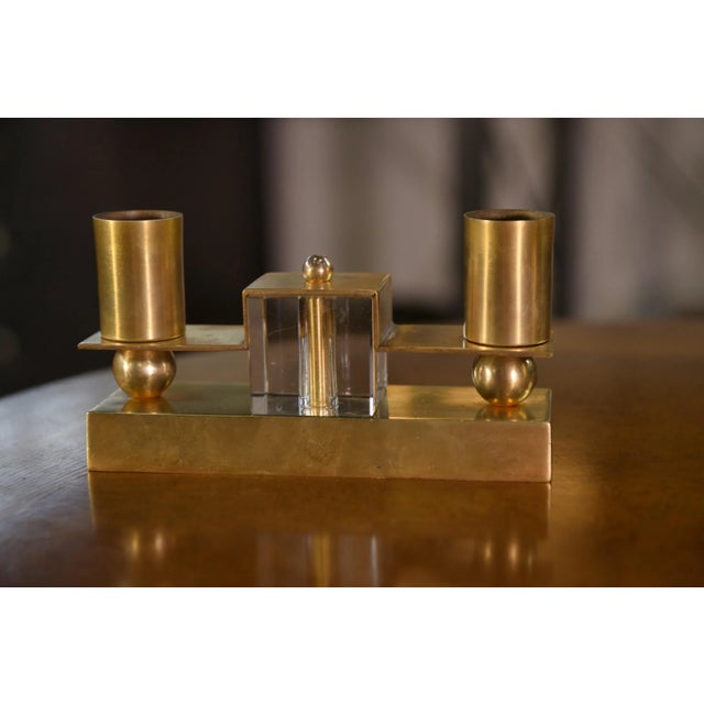 Metal Brass and Bohemian Crystal Wall Lights by Jean Royère, 1940s, Set of 2 For Sale - Image 7 of 13