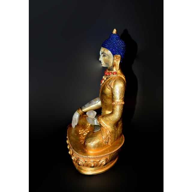 Late 20th Century Natural Rock Crystal Gilt Bronze Buddha Nepal Authenticity Seal For Sale - Image 16 of 18