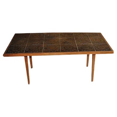 Danish Teak and Ceramic Tile Coffee Table, 1960s For Sale
