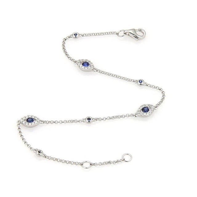 Contemporary Evil Eye 18k White Gold Blue Sapphire & Diamonds Bracelet For Sale - Image 3 of 4