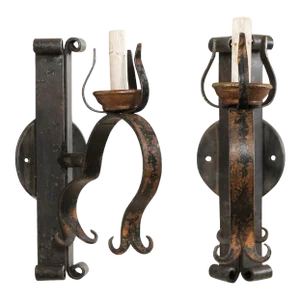 French Single Light Iron Sconces - A Pair