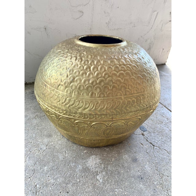 Metal Large Hammered Brass Planter or Vase, Mid 20th Century, Indian For Sale - Image 7 of 10