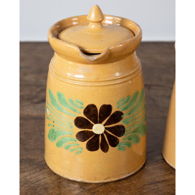 19th Century 19th Century French Terracotta Pottery Lidded Pitchers With Floral Décor For Sale - Image 5 of 15