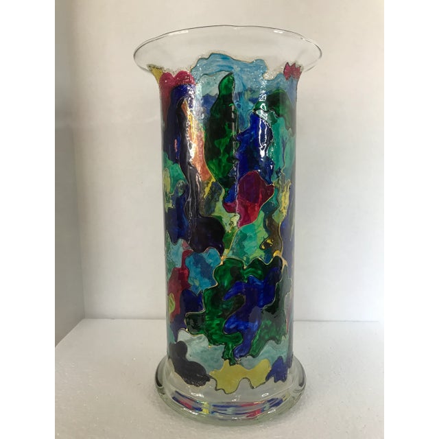 Monique Nichols One-of-a-Kind Hand-Painted Art Glass Sculpture Vase, Signed & Dated 1998 For Sale In New York - Image 6 of 12