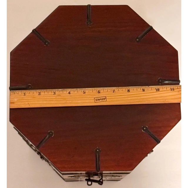 Asian Antique Vintage Korean Octagonal Wooden Cabinet With Merlot Finish, Black Hardware & Lock For Sale - Image 3 of 18