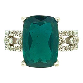 Natural Tourmaline Diamond Ring 6 14k W Gold 5 TCW Certified For Sale
