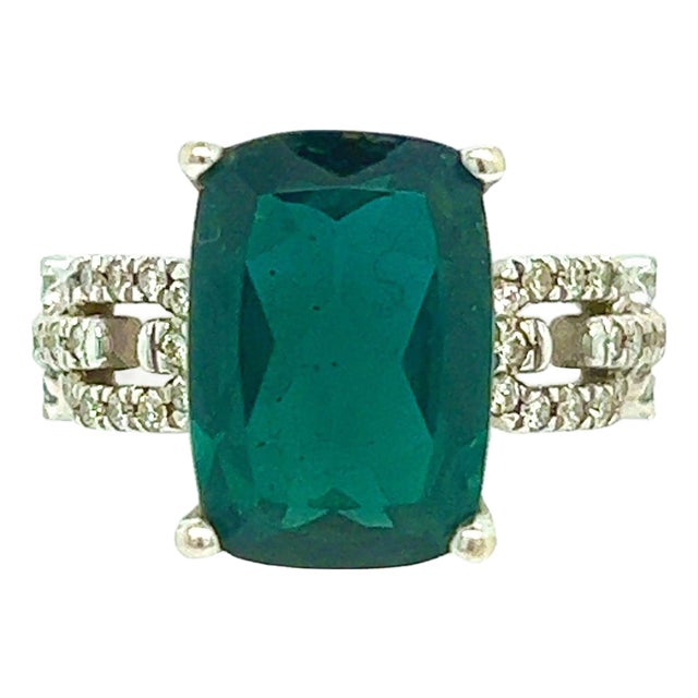 Natural Tourmaline Diamond Ring 6 14k W Gold 5 TCW Certified For Sale