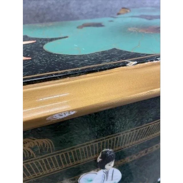1960s Vintage Asian Lacquered Chinoiserie U Desk With Soapstone Inlay Multiple Drawers For Sale - Image 15 of 16