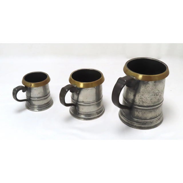 English Authentic Matched Set of 3 London Pewter & Brass Imperial Measures Circa Mid 19th Century For Sale - Image 3 of 13
