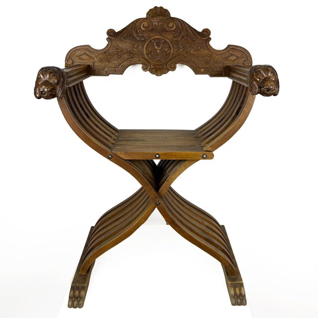Florentine Renaissance Savonarola Chair in Carved Wood For Sale - Image 11 of 11