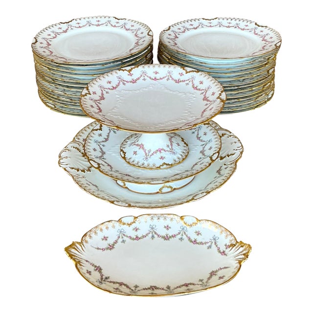 Vintage Regency Limoges Swag China - Set of 30 For Sale