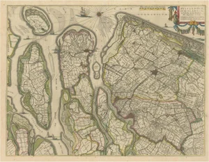 Antique Map of Delfland, Schieland and Islands of Zuid-Holland, the Netherlands