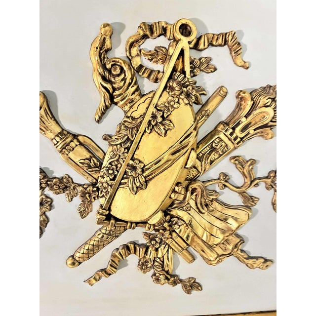 French Monumental Newel French Louis XVI Style Painted & Gilt Trumeau Mirror With Musical Trophy Crest For Sale - Image 3 of 7