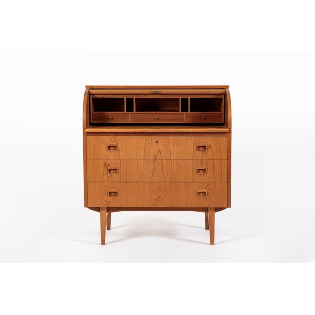 Egon Ostergaard Mid Century Swedish Teak Rolltop Secretary Desk by Egon Ostergaard For Sale - Image 4 of 13