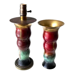 Pair of Art Deco Wmf Ikora Vases, 1920s. Attr Paul Haustein. One Modified as a Lamp