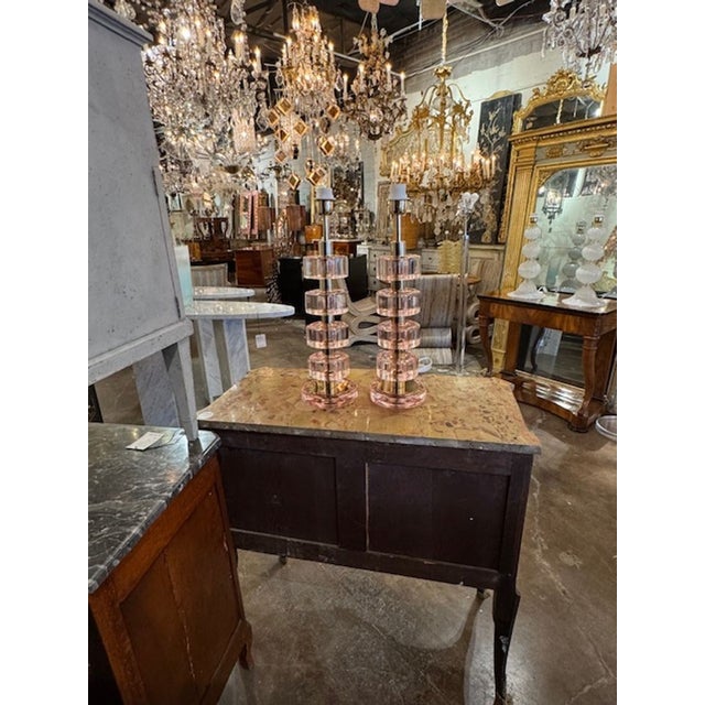 Modern Pair of Murano Glass Disc Lamps For Sale - Image 3 of 7