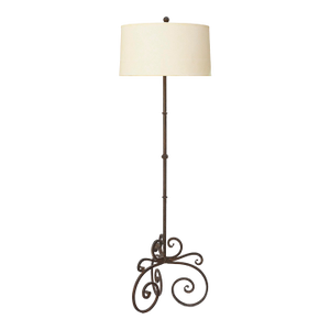 1990s Wrought Iron Spanish Revival Style Floor Lamp/ Custom Linen Drum Shade