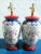 1970s Vintage Chinoiserie Floral Red Navy Pink Ceramic Table Lamps- a Pair For Sale - Image 5 of 6