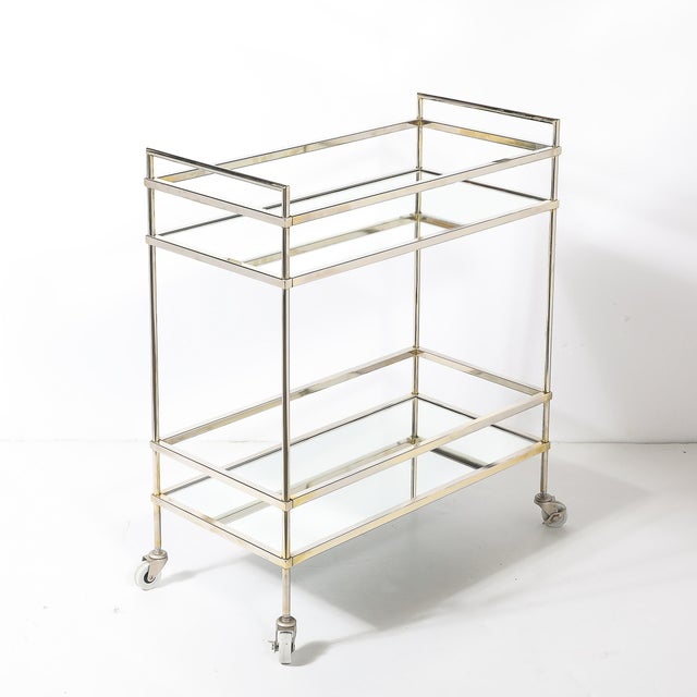 Mid-Century Modern Two-Tier Bar Cart in Antiqued Nickel Finish For Sale - Image 11 of 18