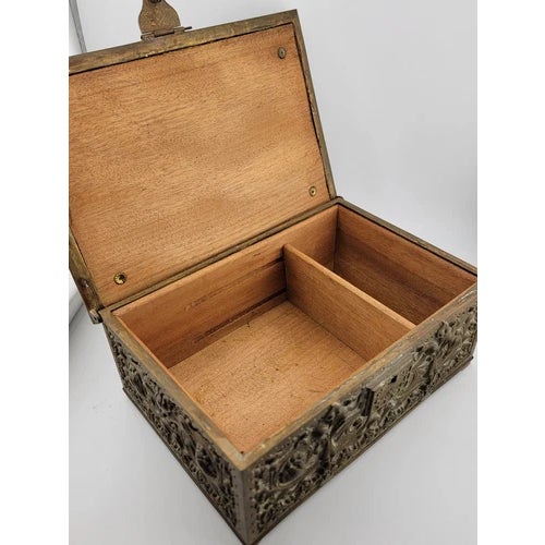 Brass Rare Gourgeous Antique Victorian Renaissance 1880 German Heavy Brass Repousse Jewelry Casket/ Trinket For Sale - Image 8 of 12