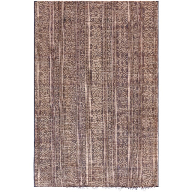Doris Leslie Blau Moroccan Vintage Geometric Tan Carpet Reed And Leather Tuareg For Sale