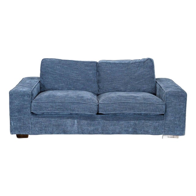 Modern Blue 2-Seat Sofa With Wide Arms For Sale