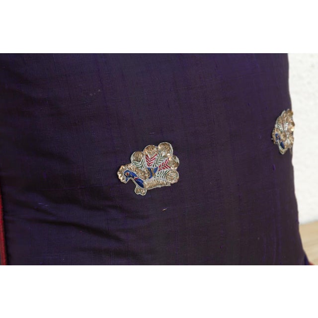 Mdra Blue Zardozi-Embroidered Silk Pillow Cover For Sale - Image 4 of 6