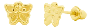 14k Solid Yellow Gold Dainty Butterfly Stud Earrings Screw Back Closure - 2 Pieces
