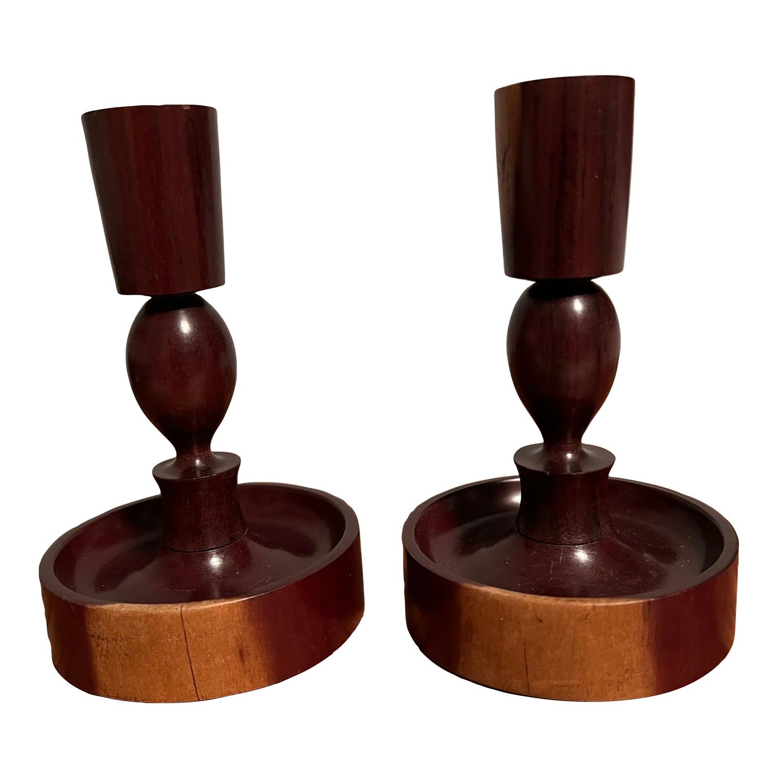 1950s MidCentury Modern Wooden Taper Candle Holders Set of 2 Chairish