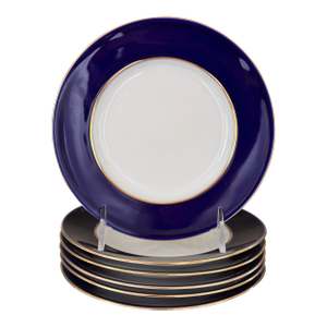 Late 20th Century Lomonosov Cobalt Blue & Gold Rim Salad / Dessert Plates - Set of 6