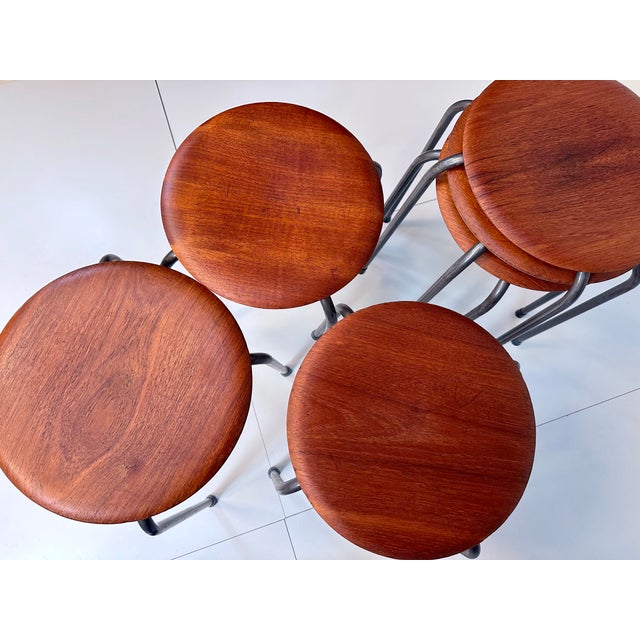 Danish Atelier Stacking Stools in Teak Plywood and Tubular Steel, 1960s, Set of 6 For Sale - Image 14 of 18