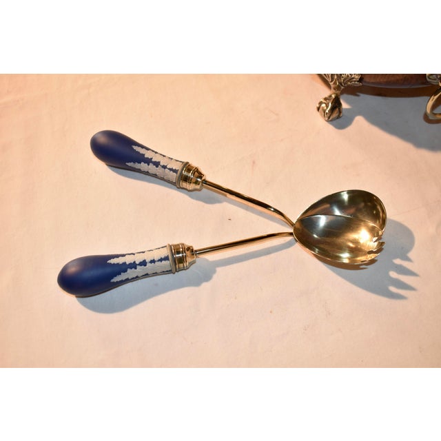 Wood Circa 1900 English Silver Plated Oak Bowl With Servers For Sale - Image 7 of 10