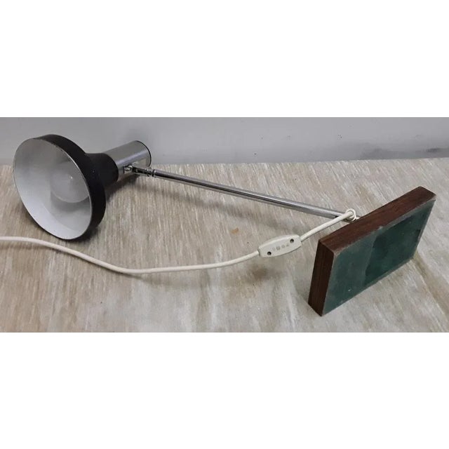 1970s Vintage German Multi-Adjustable Chromed Metal Frame Desk Lamp on a Teak Plate with Black Lacquered Reflector Screen of Tree Lights, 1970s For Sale - Image 5 of 7