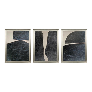 Black Abstract Diptych Triptych Painting Set Minimalist Modern Wall Art, Neutral Contemporary ArtFramed Abstract Set Palm Beach Style Decor