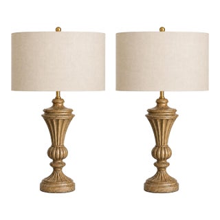 Vintage Neoclassical Fluted Urn Table Lamps With Linen Drum Shades - a Pair For Sale