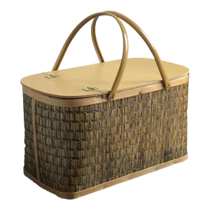 1960s Mid-Century Modern Raffia Picnic Basket