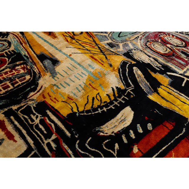Neo-Expressionist Basquiat-Style Hand-Knotted Wool Area Rug Avant-Garde Abstract For Sale - Image 10 of 12