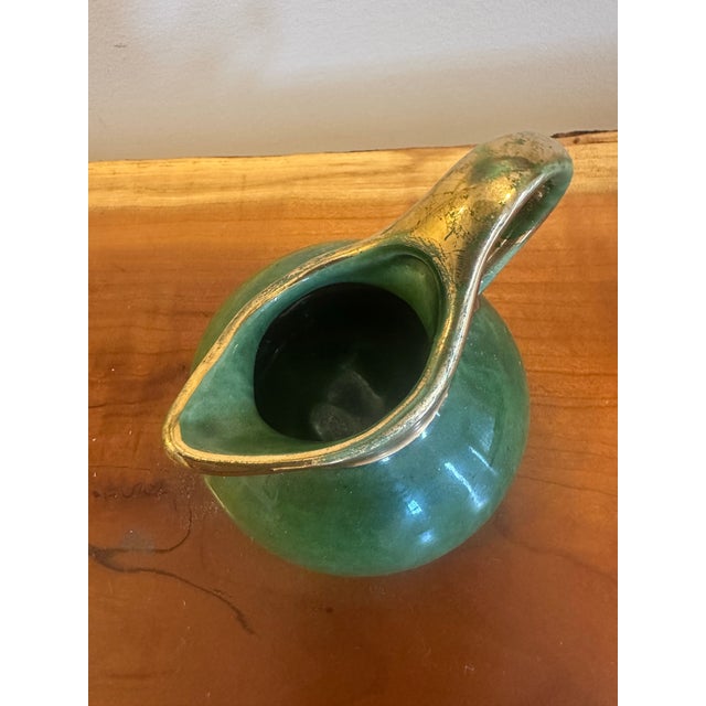 Vintage Emerald Green Glazed Ceramic Creamer Pitcher For Sale - Image 4 of 5