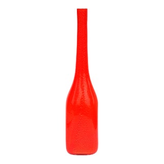 Vintage Murano Fratelli Toso Red Orange Gold Flecks Italian Art Glass Squared Bottle Flower Vase For Sale