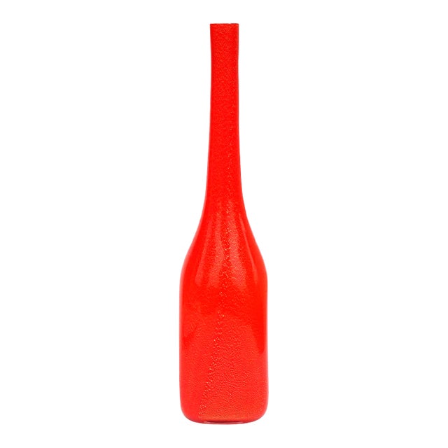 Vintage Murano Fratelli Toso Red Orange Gold Flecks Italian Art Glass Squared Bottle Flower Vase For Sale
