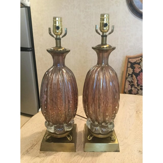 1950s Murano Seguso Blown Glass Amethyst & Gold Lamps For Sale - Image 5 of 8