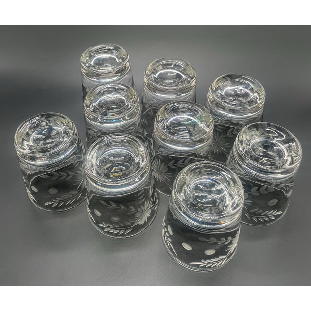 Vintage Federal Glass Floral Etched Barware Service for 8 - 32 Piece For Sale - Image 11 of 12