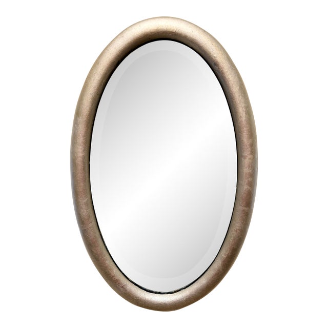 Antique Beveled Silver Leaf Oval Mirror For Sale