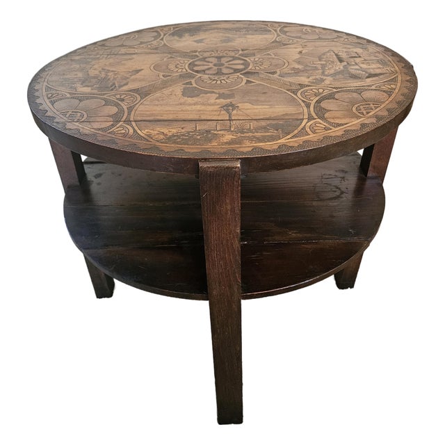 Early 20th Century Black Forest Carved Walnut Side Table For Sale