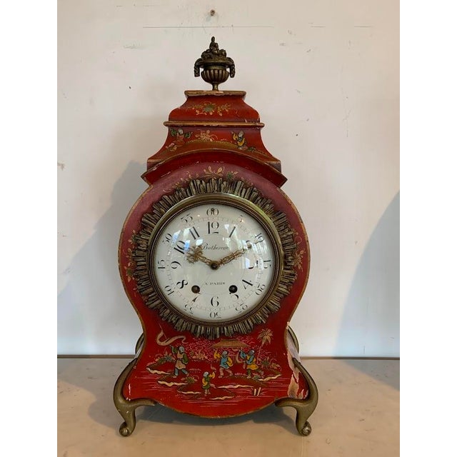 20th Century Red Lacquered Wooden Cartel Clock with Chinese Decoration For Sale - Image 13 of 13