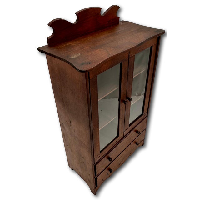 Unusual Early 1900s Antique American Miniature Size Wood & Glass Front "Salesmans Sample" Kitchen Hutch - 23 Inches Tall For Sale - Image 10 of 18