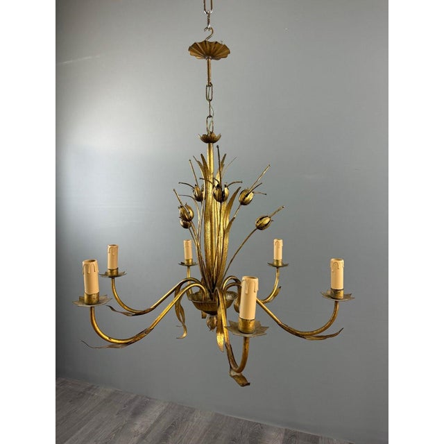 1950s Gilded Metal Chandelier, Italy, 1950 For Sale - Image 5 of 12